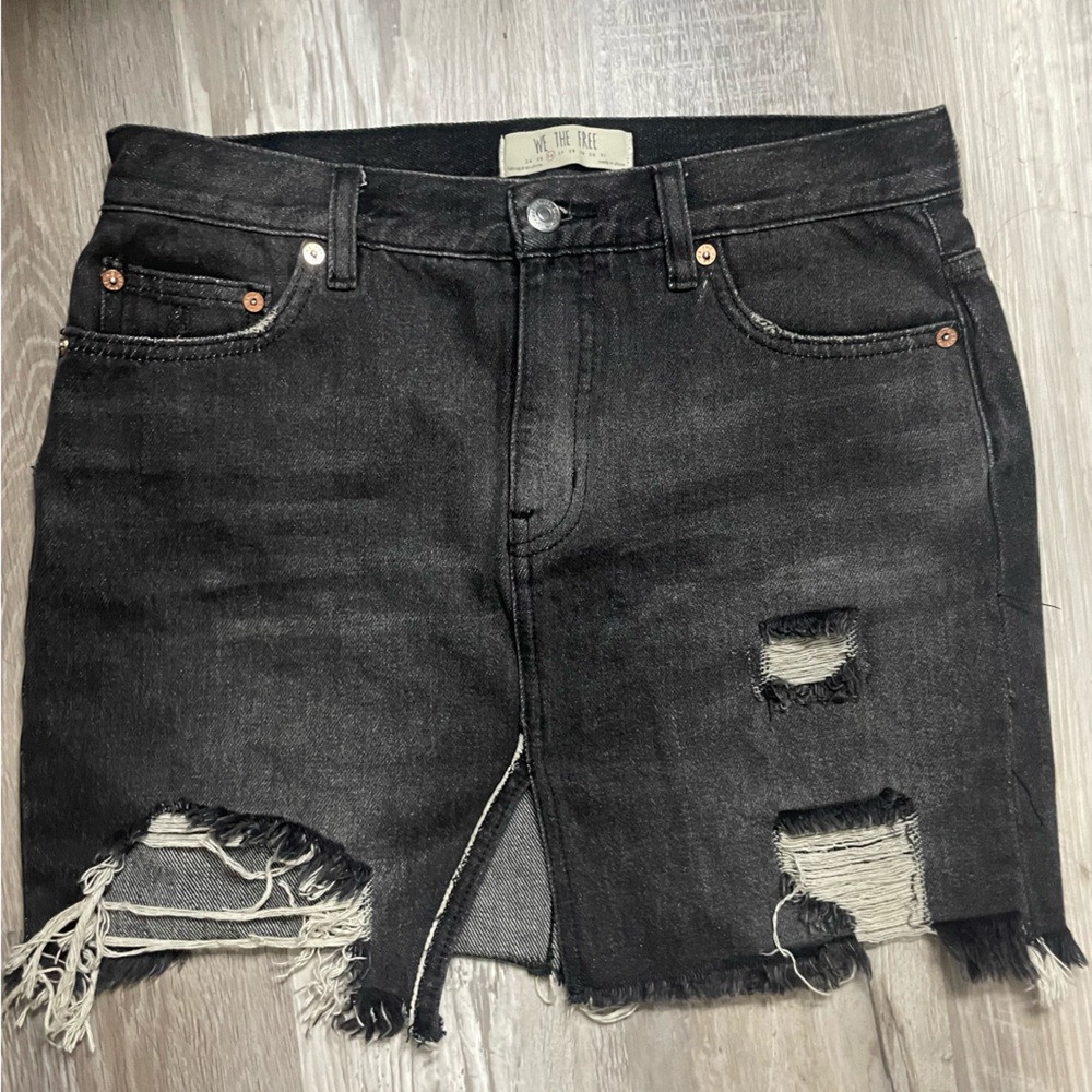 Free people black denim distressed mini skirt. Size 26. Never worn
